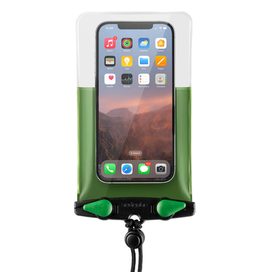 Aquapac Waterproof PlusPlus Phone Case Lanyard iPhone and Android Made in The UK Hiking Mountain Biking Running Accessory Travel Essential 5 Year Warranty Eco Friendly Dark Green