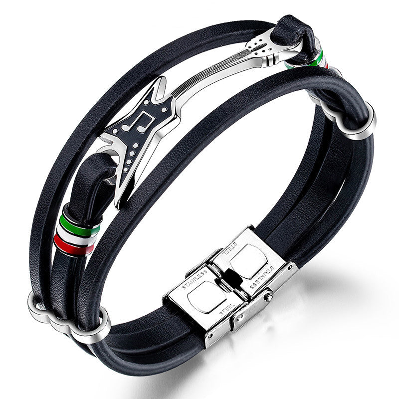 Fashion Punk Men Leather Bracelet - Guitar Design
