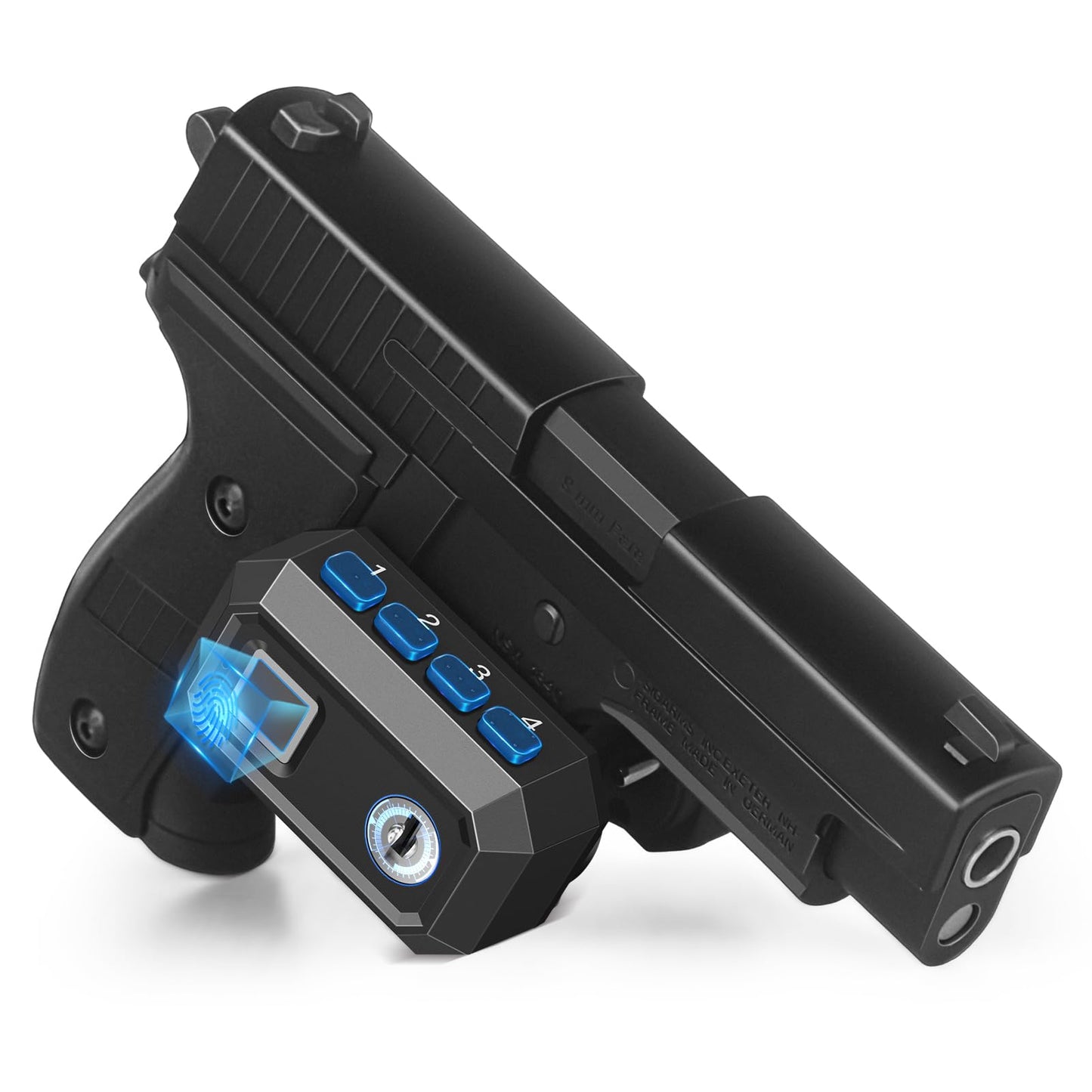 ONNAIS Defender SE Biometric Trigger Lock for Handguns Rifles and Shotguns Fingerprint Gun Trigger Lock with Keys Keypad Quick Release Gun Lock for Home Travel Car