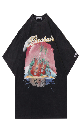 Retro Washed Distressed Rock Guitar Casual Tee