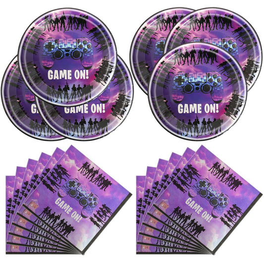 Video Games Party Tableware Supplies Set Including 20 pcs Plates and 20 pcs Napkins Video Games Theme Party Baby Shower Birthday Decorations
