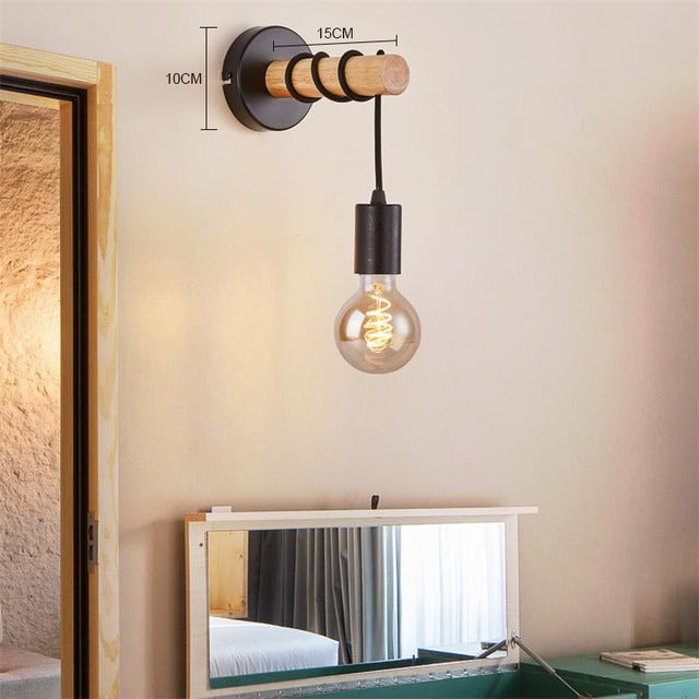 American Creative Wood Wall Light with Iron Shade