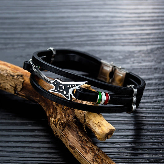 Fashion Punk Men Leather Bracelet - Guitar Design