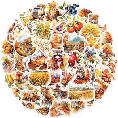 50Pcs Autumn Stickers Pack Aesthetic Harvest Stickers Decal Vinyl waterproof