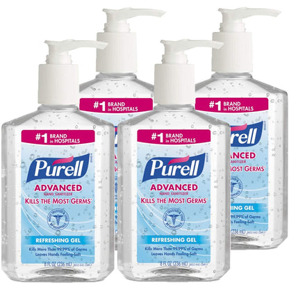 Advanced Hand Sanitizer Refreshing Gel Clean Scent 8 oz Pump Bottle / 4 Bottles