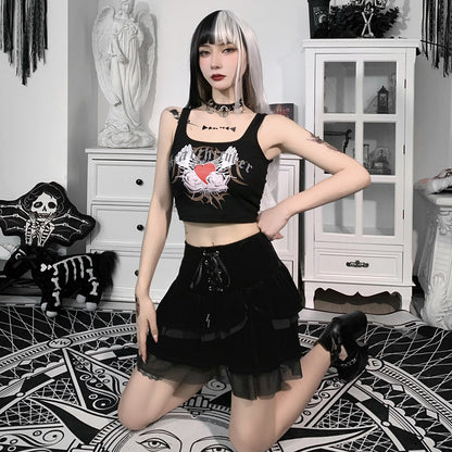 Gothic Lace-up Mesh Sexy Skirt woman women date couple party night clubbing nightclub