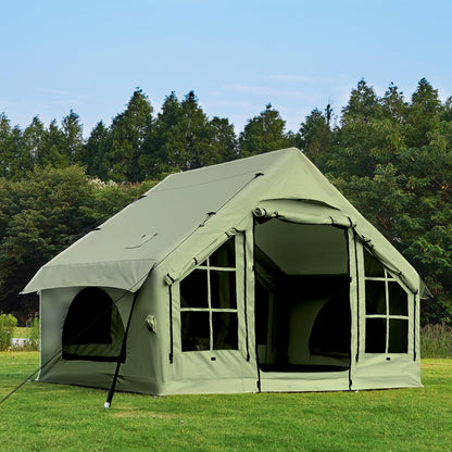 10x7.2ft 100% Waterproof Inflatable Camping Tent for 2~4 People Large Blow-Up Air Tent No Assembly Needed Luxury Glamping House 10x7.2ft Oxford Fabric