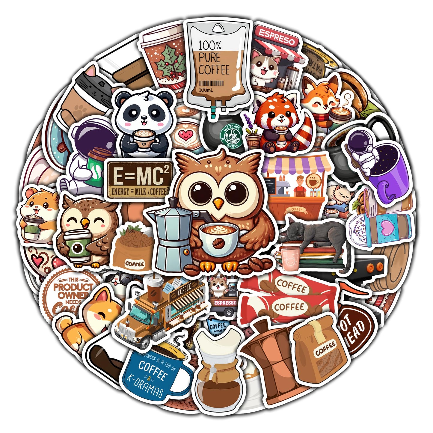 BIGZORO Pack 50 PCS Cute Coffee Stickers Vinyl Decals Waterproof Decoration Vinyl Decal Sticker Vinyl Decal Sticker