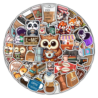 BIGZORO Pack 50 PCS Cute Coffee Stickers Vinyl Decals Waterproof Decoration Vinyl Decal Sticker Vinyl Decal Sticker