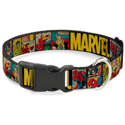 Dog Collar Plastic Clip Marvel Retro Comic Panels Black Yellow 6 To 9" 0.5" Wide