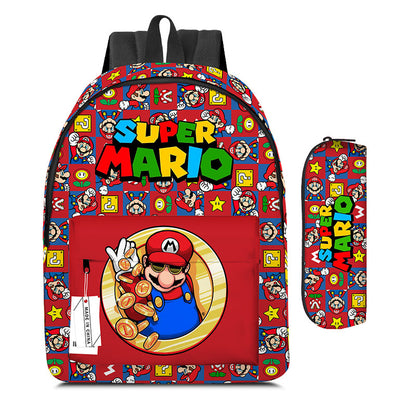 Mario Cartoon Backpack Set with Lunch Bag & Pencil Case