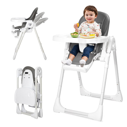 Foldable High Chair for Babies and Toddlers 6-36 Months Old Portable Baby Chair with Adjustable Backrest Footrest Tray and Seat Height Detachable Leather Cushion