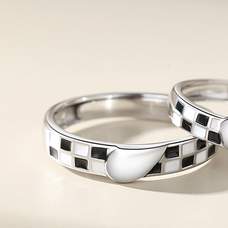 Black and White Checkerboard Couple Ring birthday valentine gift