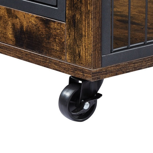 Furniture Double Door Dog Cage Rustic Brown