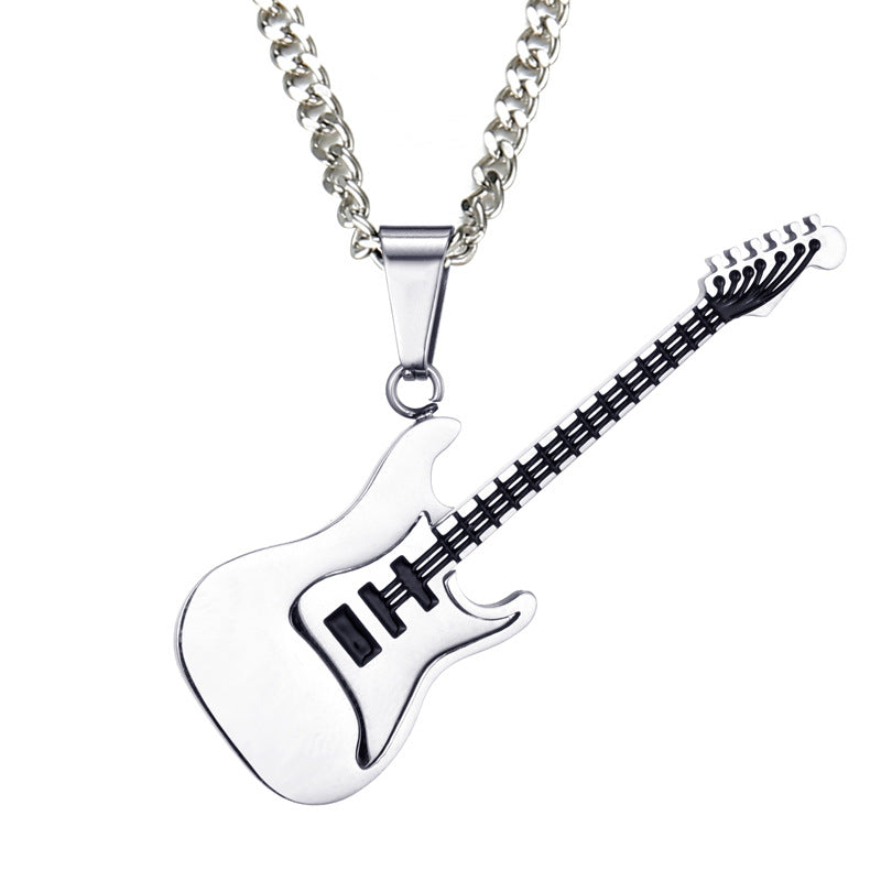 Men's Guitar Pendant Necklace - 53MM Stainless Steel