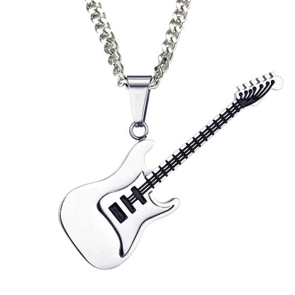 Men's Guitar Pendant Necklace - 53MM Stainless Steel