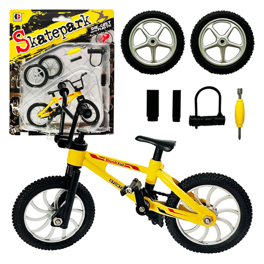 BMX Toys Alloy Finger BMX Functional Kids Bicycle Finger Bike Mini-Finger-BMX Set… (Yellow)