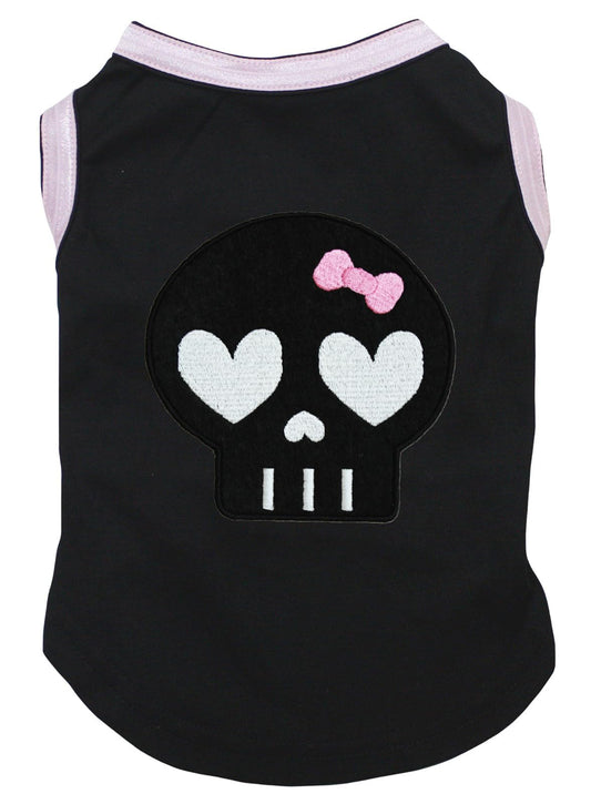 Petitebella Black Skull Face Puppy Dog Shirt (Black/Pink X-Large)