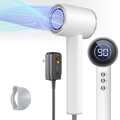 Professional Hair Dryer Blow Dryer 1600W Ionic Hair Dryer with LED Display & Magnetic Nozzle Portable Hair Dryer with 4 Temps 3 Air-speeds Low Noise Hair Blow Dryer for Travel Home-Shell White