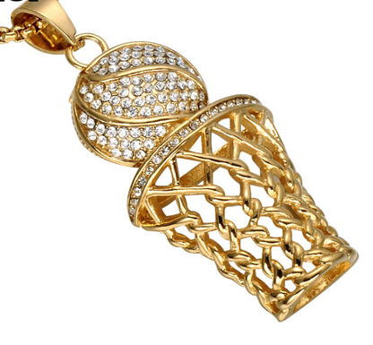 Diamond Basketball Hoop Pendant, Titanium Steel Necklace