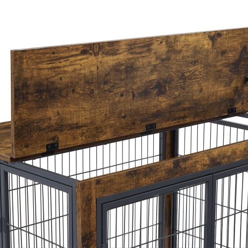 Furniture Double Door Dog Cage Rustic Brown