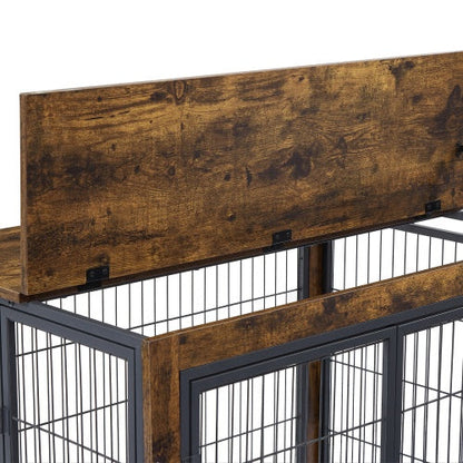 Furniture Double Door Dog Cage Rustic Brown