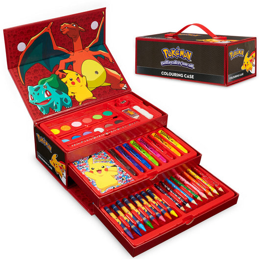 Pokemon Art Supplies for Kids 40+ Pcs Painting Coloring Set Travel Case - Gifts for Kids (Black/Red)