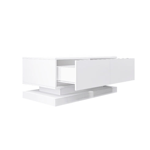 High Glossy Coffee Table With 2 Drawers under glow RGB Led Light With Bluetooth Control