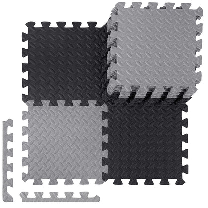 100 Pieces Foam Mats for Floor Covers 96 Sq Ft Puzzle Exercise Mat Square Interlocking Carpet Tiles with Border Protective Gym Floor Tiles For Workouts Equipment Yoga Pilates 12 x 12" (Black Gray)