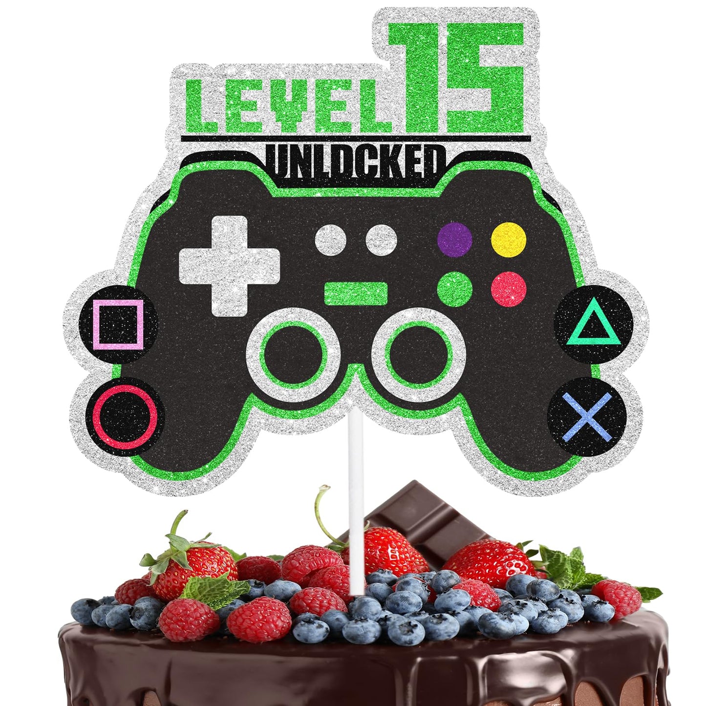 Game Controller Cake Topper Video Game Theme Level Up 15 Happy Birthday Unlocked Decoration Boys and Girls Birthday Party Game Night or Anniversary Party Decoration Birthday Gift for Kids.LIANGSS