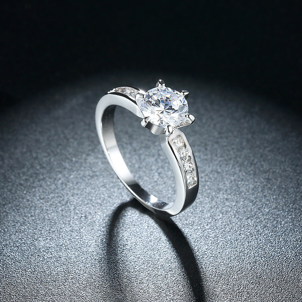 Platinum Six-Prong Ring Jewelry valentine couple birthday date gift