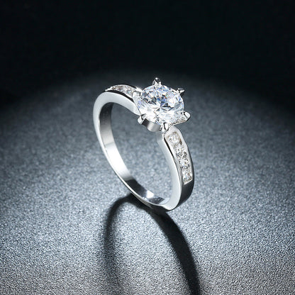 Platinum Six-Prong Ring Jewelry valentine couple birthday date gift