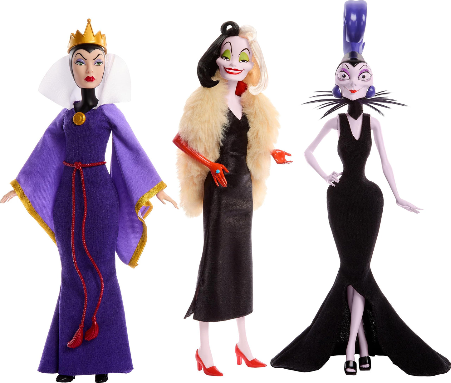 Mattel Disney Princess Toys Villains Multipack with Evil Queen Cruella de Vil & Yzma Fashion Dolls Disney 100 Years of Wonder Collectible
