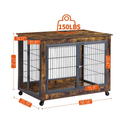 Furniture Double Door Dog Cage Rustic Brown