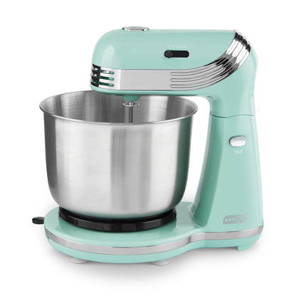 Dash Stand Mixer (Electric Mixer for Everyday Use): 6 Speed Stand Mixer with 3 Quart Stainless Steel Mixing Bowl Dough Hooks & Mixer Beaters for Dressings Frosting Meringues & More - Aqua