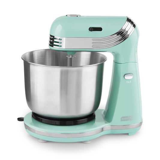 Dash Stand Mixer (Electric Mixer for Everyday Use): 6 Speed Stand Mixer with 3 Quart Stainless Steel Mixing Bowl Dough Hooks & Mixer Beaters for Dressings Frosting Meringues & More - Aqua