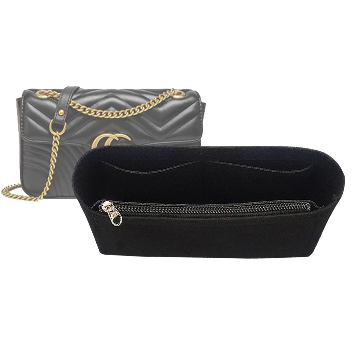 Lckaey Purse Organizer Insert Bag for marmont matelasse insert  zipper 2000Ablack-S