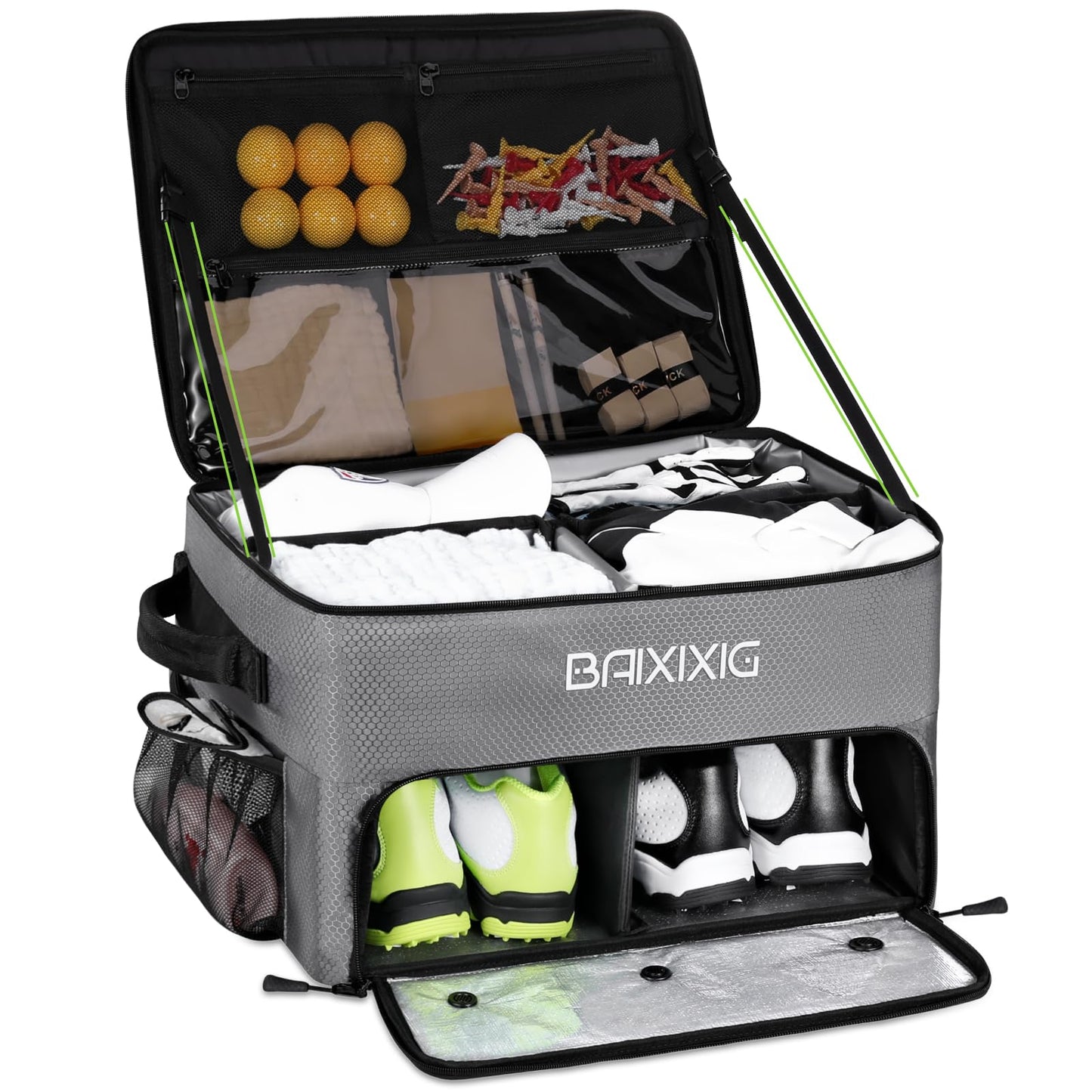 2 Layers Golf Trunk Organizer Waterproof Car Golf Locker with Separate Ventilated Compartment for 2 Pair Shoes Golf Gifts for Men Golf Trunk Storage for Golf Accessories Gray