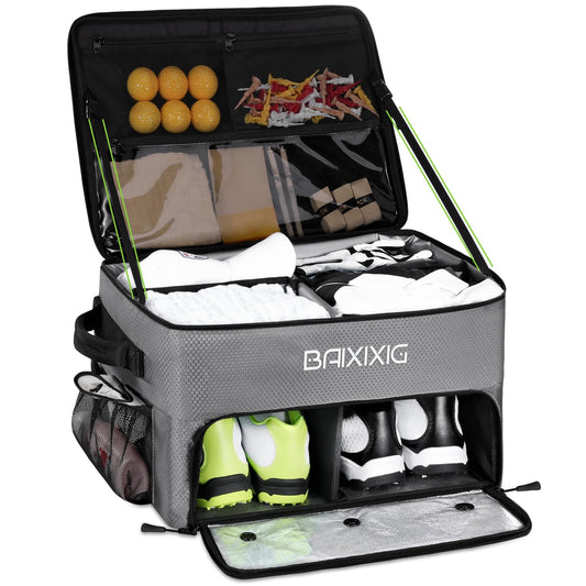 2 Layers Golf Trunk Organizer Waterproof Car Golf Locker with Separate Ventilated Compartment for 2 Pair Shoes Golf Gifts for Men Golf Trunk Storage for Golf Accessories Gray