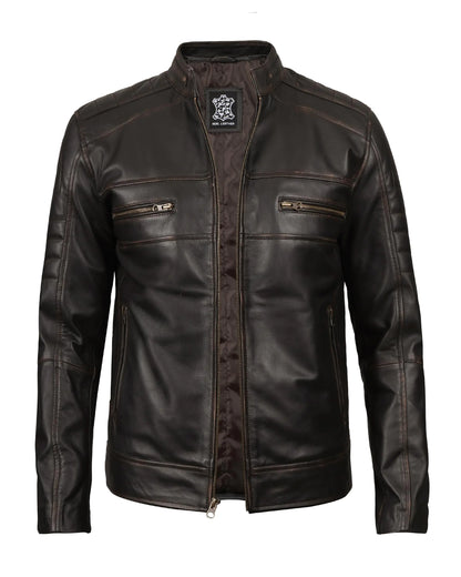 Cafe Racer men motorcycle jacket Men - Leather Biker Motorcycle Jacket Men - Austin Ruboff (N2) | [1516042] S