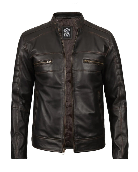 Cafe Racer men motorcycle jacket Men - Leather Biker Motorcycle Jacket Men - Austin Ruboff (N2) | [1516042] S