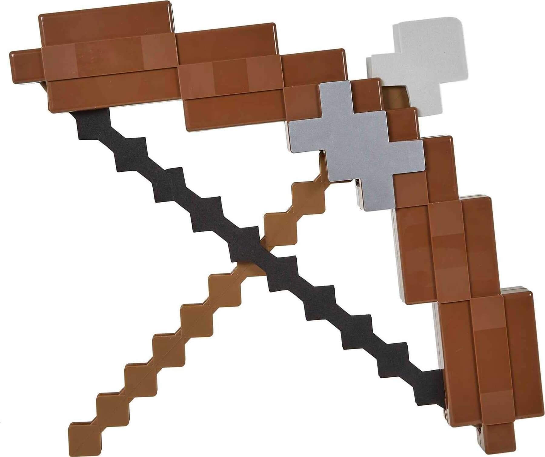Minecraft bow and arrow toy set displaying a detailed, player-sized bow with unique pixelated design.