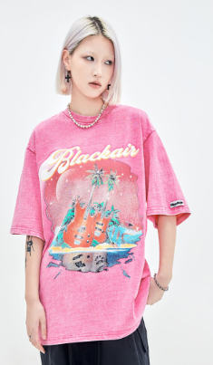 Retro Washed Distressed Rock Guitar Casual Tee