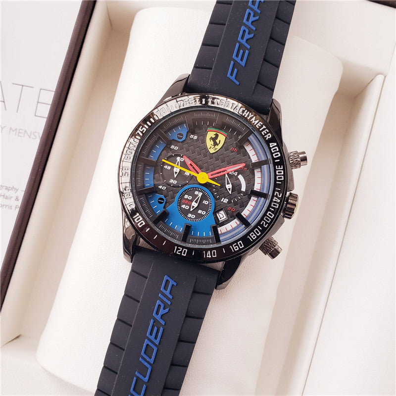 Men's Vintage Quartz Watch with 6 Needles - Ferrari Style
