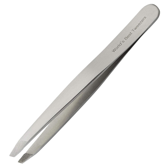 Worlds Best Tweezers Diamond Tip Tweezer - Diamond Coated Slant Tip Precision Eyebrow Tweezer Facial & Ingrown Hair Remover - Perfectly Aligned - Grabs Hair From The Root - Stainless Steel