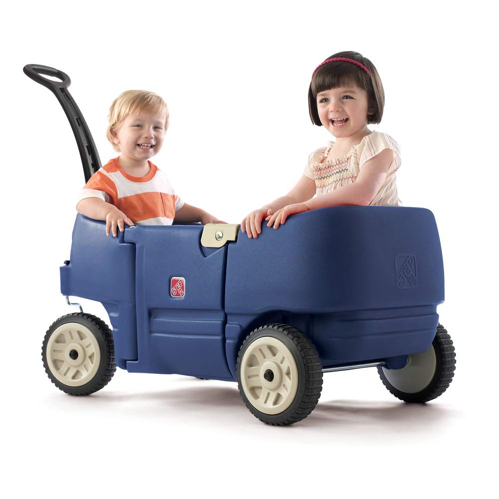 Step2 Wagon for Two Plus Kids Ride On Toy Stroller Substitute Includes Seat Belts Made of Durable Plastic Max Weight 75 lbs. For Toddlers 1.5-5 Years Old Denim Blue