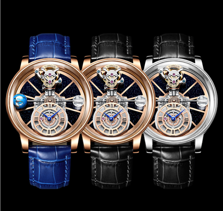 PINDU DESIGN Luxury Men's Quartz Watch Tourbillion 3bar astronomi valentine couple birthday date gift