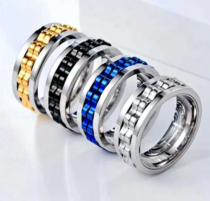 Titanium Spinner Square Texture Ring For Men stress relief