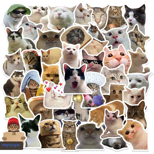 50 Pcs Cat Stickers Funny Cat Meme Kawaii Pet Vinyl Decal Sticker