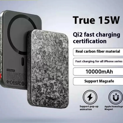 SLIM DESIGN 15W Magnetic 10000MAH Power Bank QI Wireless MAGSAFE CARBON FIBER LED INDICATOR